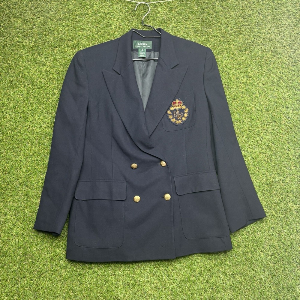 Vtg Polo Ralph Lauren Blazer Womens 10 Logo Crest Classic USA Double Breasted